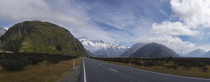 Road Mt Cook Südinsel Neuseeland Highlight