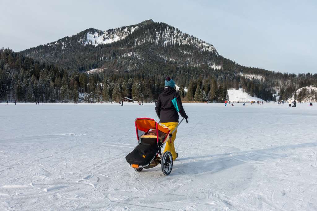 Wandern Berge Schnee Winter Kinder Kinderwagen