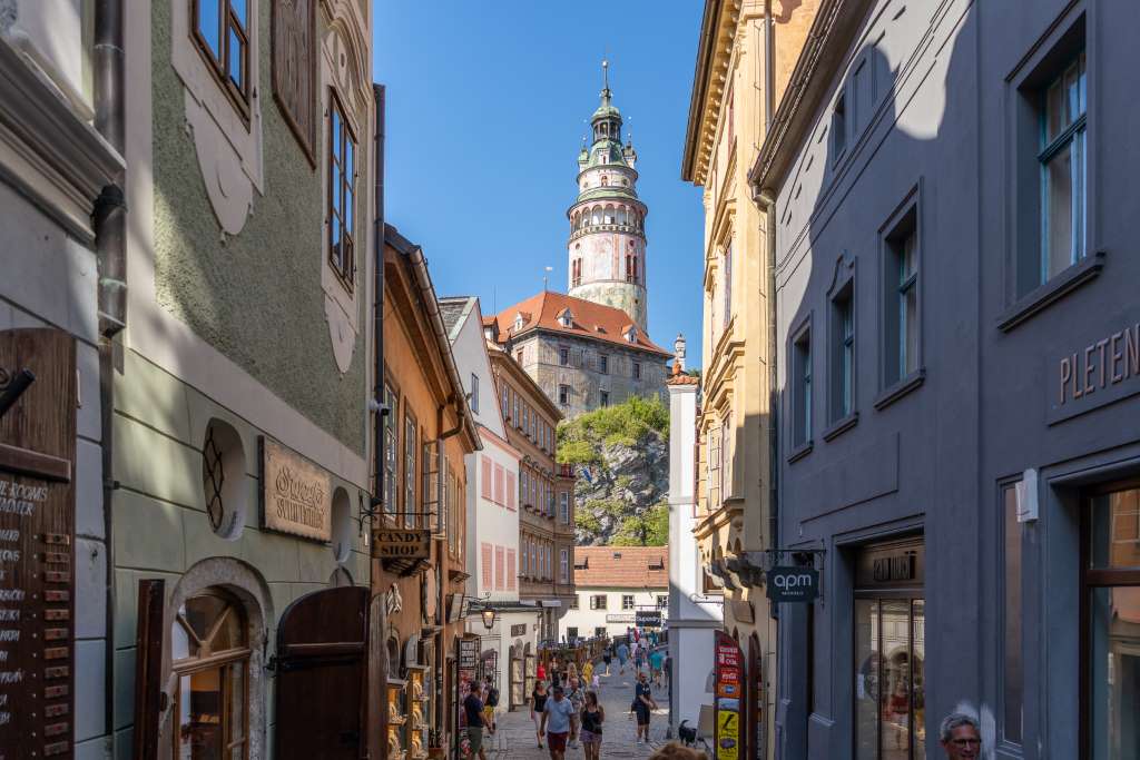 Krumau an der Moldau Blick auf den Schlossturm